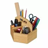 Relaxdays Stiftehalter, Bambus, drehbarer Schreibtisch Organizer, HBT 15x17x19 cm, Stifte & Scheren, Pinselhalter, Natur