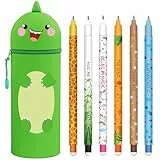 GDFJBG Kawaii 2-in-1 Weiches Silikon-Schul-Etui + 8 Mehrfarbige Löschbare Stifte, Wasserdichter Stifthalter Mit Reißverschluss, Schulbedarf-Set, 0,7 mm