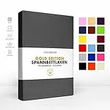 JACOBSON Gold Edition Jersey Spannbettlaken Spannbetttuch Baumwolle mit ELASTAN ca. 200 g/m² (140x200 cm - 160x200 cm, Anthrazit)