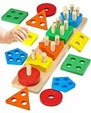 Uping Holzspielzeug Sortierspielzeug ab 1 Jahr Motorik Lernspielzeug, Farben-und Formen Sortierspiel Puzzles Stapelspielzeug Lernspielzeug für Baby-Jungen & Mädchen ab 1 2 3 Jahr