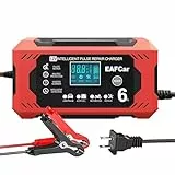 EAFCar 6 Amp Autobatterieladegerät, 12 V Smart Erhaltungsladegerät und Maintainer, LCD-Bildschirm Maintainer/Puls Repair Aktivierungspaket für Auto, Motorrad, Blei-Säure/Lithium-Batterien & AGM (6A)