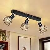Dehobo Deckenstrahler LED 3 Flammig, Vintage Deckenlampe Schwarz E14 Drehbar 350°, Deckenspots Wohnzimmerlampe, Retro Flurlampen Deckenlampen, Wandstrahler Innen für Küche (Ohne Glühbirnen)