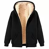 Fulidngzg Fleecejacke Damen - Winterjacke Warm Teddyfleece mit Kapuze Jacke Wollmantel Einfarbige Bekleidung Teenager Mädchen Kapuzenjacke Frau Softshellmantel Elegant Bomberjacke Wollmante