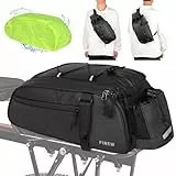 FINEW 2in1 Fahrradtasche für Gepäckträger, 12L PU Stoff Gepäckträgertasche Fahrrad - Multifunktionale Hinter Gepäcktasche mit Regenschutz und Rucksackfunktion - Wasserfest & Reflektierend