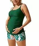 Maacie Tankini Set für Schwangere Trendig Bequem Bademode mit Shorts Soft Smooth Fabric Badeanzug für Mutterschaft Reines grün S