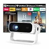 2026 Neuer Mini Beamer 4K Unterstützt, 720P Smart Beamer mit 25000 Lumen, Tragbarer WLAN Projektor mit Android 14 und App Store, Automatische Trapezkorrektur & 360° Stativ für Heimkino Camping