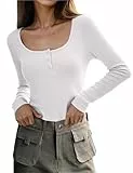 Litherday Damen Langarmshirt Elegant Gerippt Oberteile mit Eckigem Ausschnitt Stretch Baumwolle Slim Fit Basic T-Shirt Langarm Casual Tops Einfarbig