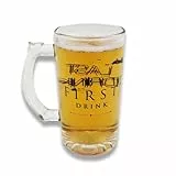 Mad Monkey Lustiges Bierglas mit Aufschrift – Bierglas „First Drink – Last Drink, Durchsichtig, Transparent.
