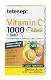 tetesept Vitamin C 1000 + Zink + D3 – 3 x 30 Tabletten (3 Monats-Packung) – Nahrungsergänzungsmittel zur Unterstützung des Immunsystems, dem Zellschutz und der Knochen – Vitamin Tabletten