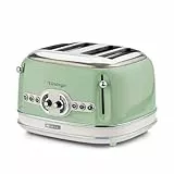 Ariete Vintage 156, 4-Scheiben-Toaster, Retro Toaster mit 6 Toaststufen, Automatischer Auswurf, Auftaufunktion, Herausnehmbares Krümelfach, Gehäuse aus Edelstahl, 1600W, Grün