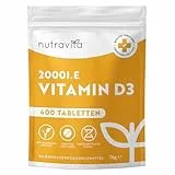 Nutravita Vitamin D3 2000 I.E - 400 Vit D Tabletten, 1+ Jahr - Vegetarisch - Hochdosiert Sonnenvitamin für Immunsystem, Knochen, Zähne & Muskeln - Vitamin D hochdosiert - Laborgeprüft Cholecalciferol