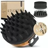 BAMBUA Kopfhaut Massagebürste - (3 AUFSÄTZE) vielseitige Kopfmassage Bürste mit Anti-Schuppen Effekt - Premium Haar Massagebürste Haare - Utensilienset inkl. E-Book „Gesunde Kopfhaut“ (Schwarz)