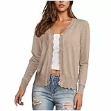 EMATOP Strickjacke Damen Leichte Langarm Cardigan Casual Einfarbig Bolerojacke Elegant Bequem Strickpullover V-Ausschnitt Klassisch Übergangsjacke Vorne Offen Pullover Freizeit Kurz Jacke