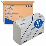 Scott Essential Papierhandtücher 6636 – weißes Handtuchpapier mit Narrowfold, 100% Recyclingfasern, effektives Händetrocknen, 100% Recyclingfasern, 12 Clips x 220 Falthandtücher (insges. 2.640 Tücher)