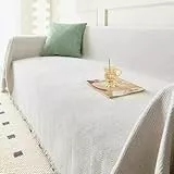 Gleedipre Sofabezug Sofa Überwürfe Chenille-Stoff Mit dekorativen Quasten Für Couch, Sessel und Bett Grün Großer 3-Sitzer 180x300cm(Weiss,180x420cm)