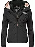 MARIKOO leicht gefütterte Damen Übergangsjacke kurz Outdoor-Jacke mit kuscheligem Fleece-Innenfutter und großer Kapuze Erdbeere Schwarz Gr. XS