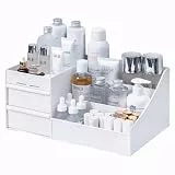 Retoo Make Up Organizer Kosmetik Aufbewahrungsbox 2 Schubladen Schminktisch Schmink Aufbewahrung für Schlafzimmer Badezimmer 26,5 x 16 x 11,8 cm Weiß