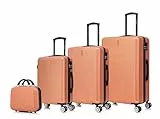 CELIMS - Hartschalen-Kofferset 4-teilig | Handgepäck + Mittlerer + Großer + 1x Kosmetiktasche | 55x40x20 + 65 cm + 75 cm | Set aus 3 Koffern + 1 Kosmetiktaschen | Creme