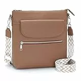 JSDOST Umhängetasche Damen Mittelgroß Handtasche Groß Crossbody Bag Veganes Leder Schultertasche Mit Vielen Fächern Khaki