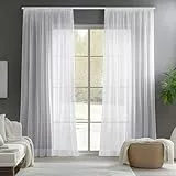 Deconovo Voile-Gardinen, für Wohnzimmer, mit Kräuselband für Klemmensystem, Weiß, 245 x 140 cm, 2er-Set