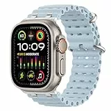 MoKo Ocean Band Kompatibel mit Apple Watch Ultra 3/2/1 49 mm, S11/S10 46 mm, 9/8/7 45 mm, SE3/SE2/SE/6/5/4 44 mm, 3/2/1 42 mm, Atmungsaktives Silikon-Sportarmband mit Metallverbinder, Silber/Eis Blau