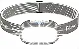 Blukar Stirnlampe LED Wiederaufladbar, Superhell Kopflampe Stirnlampe Dimmbar mit Rotlicht & Sensor, 2 Farbtemperatur&12 Modi, Stirnleuchte mit Memory-Funktion & Batterieanzeigelampe -Dunkelgrau