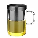 ecooe 500 ml (volle Kapazität) Glas Teetasse mit Edelstahl Sieb und Deckel Teeglas Teebecher aus Borosilikat Teetasse für Tee Grüner Tee Fruchttee Teebeutel