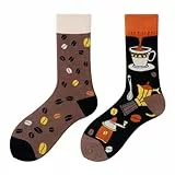 NxnChc Lustige Socken Für Damen Und Herren Unisex Viele Kaffee Motive Tier Essen Obst Sport Kunst Aus Baumwolle Geschenk Asymmetrische Muster Links Und Rechts