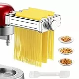 FOHERE 3 in 1 Pasta Zubehör für KitchenAid Standmixer, Edelstahl Nudelaufsatz Set für KitchenAid Nudelvorsatz, Inkl FettuccineSchneider, SpaghettiSchneider & Nudelwalze