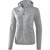 Erima Damen Basic Stepp Strickjacke mit Kapuze, Hellgrau, 34 EU