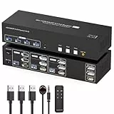 TJCXELE 8K60Hz HDMI+2Displayport KVM Switch 3 PC 3 Monitore USB3.0 Triple Monitores KVM Switches 4k144Hz für Drei PC Teilen Sie Drei Monitore und 4 USB Geräte mit Fernbedienung und 3xUSB Kabel