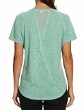 Gyabnw Laufshirt Damen Grün Locker & Funktionsshirt Kurzarm – Atmungsaktive Shirts als Sportoberteile Frauen für Yoga, Fitness, Wandern oder Fahrradtrikot