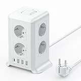 Mehrfachsteckdose mit USB-C, 8 Fach Steckdosenleiste mit Schalter, Steckerleiste mit 4 USB, Mehrfachstecker 2M Verlängerungskabel, Steckdosenwürfel mit Überspannungsschutz für Zuhause, Büro,Küche