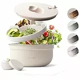 MAMEIDO Salatbox to go 1,5 l, Bowl Lunchbox Erwachsene aus Edelstahl, Bento Box BPA-frei mit Fächern & auslaufsicherem Dressingbehälter, Essensbox Meal Prep (Ivory Beige)