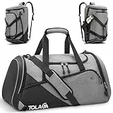 Tolaccea 47L Sporttasche Groß Sporttasche Rucksack mit Schuhfach Nassfach Wochen Reisetasche Duffel Bag Fitness Trainingstasche für Herren Damen Gym,Reise,Schwimmen,Sauna,fußball (Grau)