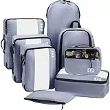 MURISE Koffer Organizer 8 Stück, Packing Cubes für Urlaub und Reisen, Packwürfel Packtaschen für Koffer, mit Schuhtasche Kosmetiktasche, Ordnungssystem, Travel Essentials, Grau