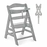 hauck Alpha+, Grey - Mitwachsender Holzhochstuhl aus Buche für Kinder ab 6 Monaten bis 90 kg - Inklusive 5 Punkt Gurt, Schrittgurt, Schutzbügel - Kompatibel mit viel Zubehör