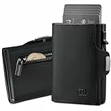 GSG SINCE 1998 Geldbörse Herren, Slim Wallet mit Münzfach, ID-Fenster, Portemonnaie mit RFID Schutz, Kartenhalter mini Portemonnaie Herren Mikrofaser Schwarz