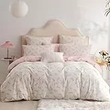 Tospass Baumwolle Bettwäsche Set 135x200cm 2teilig Weiß Rosa Grün Blumen Floral Bettwäsche Blumenmuster Mädchen Elegant Bettbezug mit Reißverschluss und Kissenbezug 80x80cm