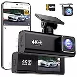 Topabol Dashcam Auto, 4K + 1080P Dashcam Auto Vorne Hinten, WiFi Dash Cam mit 64GB SD Karte, Dual Auto Kamera mit Nachtsicht, 170° Weitwinkel WDR, G-Sensor, Loop-Aufnahme, APP Steuerung, Max 256GB