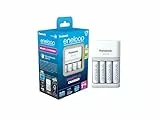 eneloop SmartPlus-Ladegerät für 1–4 AA/AAA NI-MH-Akkus, mit 4 eneloop AA/Mignon-Akkus mit verbesserter Kapazität und 10 Sicherheitsfunktionen