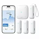 X-SENSE WLAN Hygrometer-Thermometer mit SBS50-Basisstation, Smart Temperatursensor für Innenraum-Temperatur & Luftfeuchtigkeit, App-Benachrichtigungen, 4 Sensoren & 1 Basisstation，STH0B41