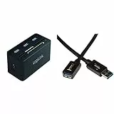 LogiLink CR0042 USB 3.0 Hub mit All-in-One Card Reader (Micro SD/SD/MS / M2 / CF) Schwarz & Amazon Basics USB 3.0-Verlängerungskabel A-Stecker auf A-Buchse, 2 m