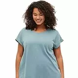 Zizzi Damen T-Shirt aus Baumwollmix - Plus Size Damen mit Rundhals, Kurzarm mit Umschlag und Relaxed Fit, Basic Oberteil für Alltag, Büro und Freizeit