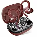 Bluetooth Kopfhörer Sport, in Ear Kopfhörer Kabellos Bluetooth 5.3 mit HD Mic, Herausragender Sound, 40 Std Spielzeit, Comfort Fit, Dual LED-Anzeige, IP7 Wasserdicht Ohrhörer mit Ohrhaken, Red