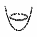 JewelryWe Halskette Armband 2er Set Herren: Schwarz Edelstahl 8mm Breite Königskette Byzantinische Ketten Set von Halsketten und Armketten für Männer Dick Schwer Kette Hip Hop Punk Schmuck 22 Zoll