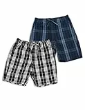 LAPASA Herren Pyjama Shorts Baumwolle kurze Schlafanzughose Freizeithose 2er Pack M92, Schwarz + Weiß, Navy Blau + Blau, M,2er Pack