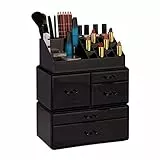 Relaxdays Make Up Organizer mit 21 Fächern, Kosmetik Tower für Lippenstift, Nagellack, Acryl Make Up Box, schwarz