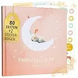 Mein erstes Jahr Babyalbum | Erinnerungsbuch Baby | Hochwertiges Fotoalbum Baby mit Goldprägung I 80 Seiten Baby Tagebuch I Geschenk zur Geburt für Mädchen und Junge - Babygeschenke Babyparty (Rosa)