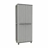 Terry, Jwood 268, Schrank mit zwei Türen in Holz-Optik, 3 Einlegeböden, für den Innen- und Außenbereich/Taubengrau - 68x37,5x170 cm